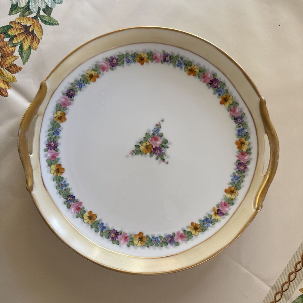 Antique Signed Trinket Plate, Floral Pattern, Made in Japan, EUC